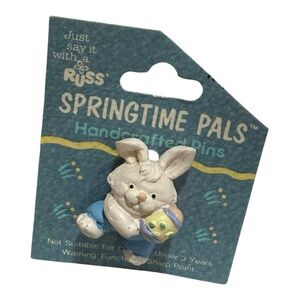 Vintage Russ Spring Time Pals Boy Easter Bunny Handcrafted Pin NWT